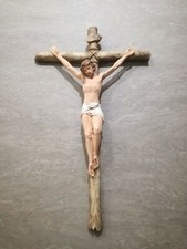 CROCIFISSO DA APPENDERE EFFETTO LEGNO IN RESINA DIPINTO A MANO DA PARETE 30cm 
