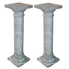 Coppia di Colonne in Marmo Bardiglio Italian Interior Design H 81cm