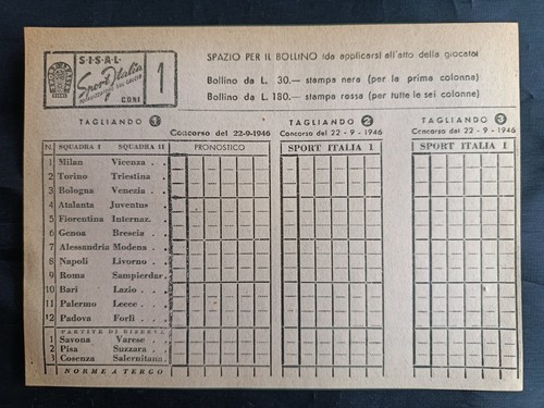 Schedina totocalcio 1946 - schedina,