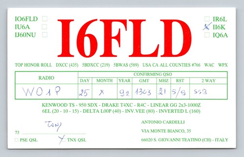 Ham radio qsl i6fld italia - radio,