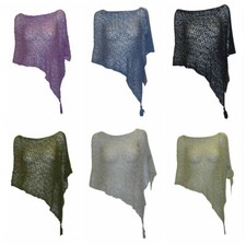 PONCHO DONNA BOHO ALL'UNCINETTO ASIMMETRICO NAPPA PULLOVER COPRICOSTUME OMAGGIO TAGLIA 8 - 20
