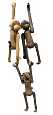 3 Scimmie in legno articolate