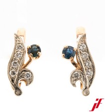 Clip Antico Floral 585/14K Oro Rosso Diamanti Zaffiri