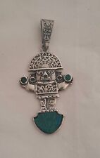 Tumi Amuleto Peruviano Ciondolo Arte Precolombiana Perù argento 950 con turchese