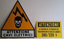 Cartello Industriale Vintage 1960 High Voltage Sign Danger tabella NO Smaltata