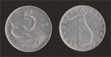 5 LIRE 1968 DELFINO - ITALIA