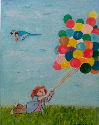 Dipinto bambina che vola - "bambina, vola"
