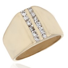 Anello due file di diamanti tondi canale verticale in oro giallo 14 kt