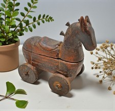 Vintage IN Legno Cavallo Su Ruote Figurina Spice Scatola Originale Vecchio Mano