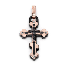 BARAKA Croce uomo oro rosa e bianco 18 kt diamanti neri, ceramica nera CR22169
