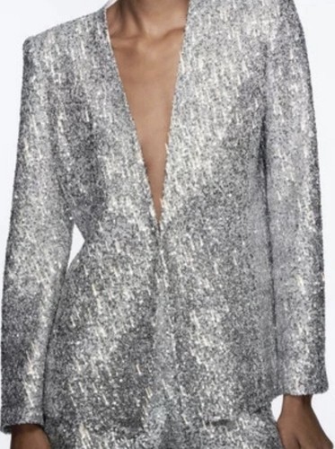 Zara blazer paillettes argento - blazer,