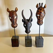 Set maschere portacandele africano antilope, zebra, giraffa nero/rame mistico