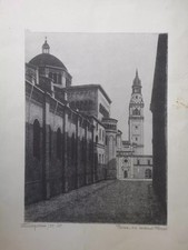 Litografia Ettore Mossini scorcio di Parma arte del 900 italia