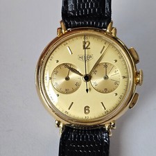 HEUER-CRONO-RUOTA A COLONNE-ANSE DOPPIE-ORO 18KT (0,750)-VALJOUX 69-FIBBIA-BOX