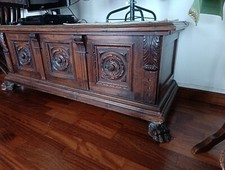 Cassapanca in Legno massello Baule Vintage stile Antico con contenitore noce 