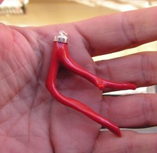 CIONDOLO VITTORIANO ORO ARGENTO 925 CORALLO BRANH NATURALE MADE IN ITALY COLORE SANGUE 