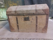 ? Antico Baule Legno Viaggio Forziere Scrigno Epoca 800 Cassa Carrozza Bagaglio