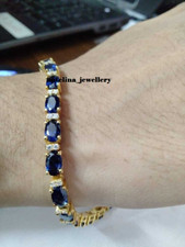 Bracciale Tennis Zaffiro Blu Creato in Laboratorio Placcato Oro Giallo 14k 7Ct Taglio Ovale