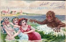 Cartolina 1902 Bagnanti Con Mostro Marino. Costumi D'Epoca. Bella. Rarissima.