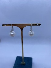 #34 - Paio Orecchini in oro bianco 18kt con Perle 10mm e Diamanti Ct0.20