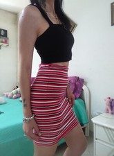 Mini Gonna Donna Vita Alta Aderente Righe Rossa Terranova Xxs