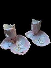 Coppia Piatti Vintage Italiani Dipinti a Mano Trinket Piante Aria Rosa Floreale Sapone Caramelle Italia