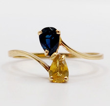 Anello vintage io e te oro 18k zaffiri giallo e blu