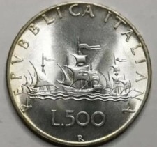 CARAVELLE 500 LIRE 1959 FIOR DI CONIO DA ROTOLINO ARGENTO SILVER UNC TOP QUALITY