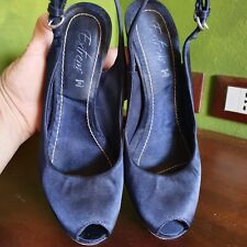 Sandali donna classoco elegante tacco alto tela raso blu punta aperta N 36