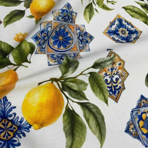 Tessuto panama limoni ceramica - tessuto,