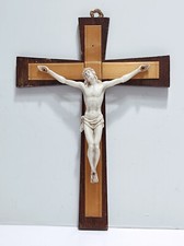 Crocifisso in legno e plastica da parete crocefisso vintage Anni 80 - 25 x 18 Cm