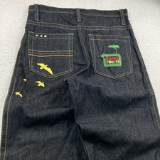 Jeans vintage Ak:cess uomo 34x34 nero rasta larghi gamba hip hop denim Y2K