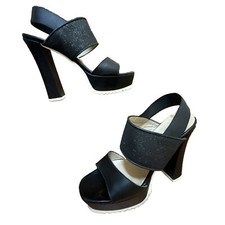 Sandali eleganti in  pelle nera con fascia glitter- Tacco alto e plateau