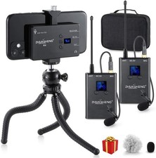 Set Microfono Doppio Wireless Lavalier per Telefoni e Fotocamere - 2 Microfoni, 1 Ricevitore