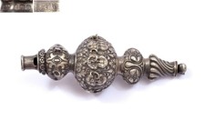 4.5 " Antico Vittoriano Inglese Argento Sterling Bambino Sonaglio Con Fischietto