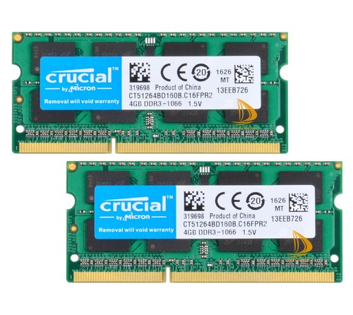 Crucial 2rx8 pc3 8500s - 4, gb