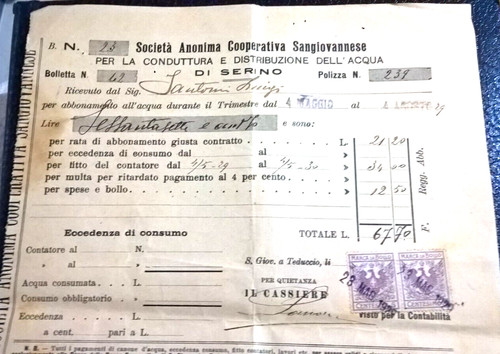 1929 regno splendida - regno, bolletta