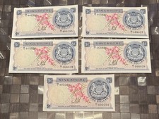 Lotto di 5 Banconote da 1 Dollaro Singapore Dollar