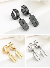 Orecchini in Acciaio Ciondolo Lame di Rasoio Oro/Argento/Nero Donna Uomo Punk 