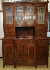 CREDENZA VETRINA LIBERTY PRIMI 900 italiana legno di rovere intarsiata