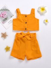 Completo bimbo bambina Maglia gialla pantaloni corti felpa top 2 pezzi  B144