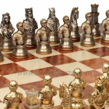 SCACCHIERA IN RADICA DI OLMO 60X60+SCACCHI PELTRO PITTURATI A MANO pewter chess 