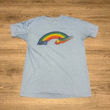 T-shirt NIKE Rainbow Swoosh 50/50 SS blu morbida vintage anni 80 taglia grande USA