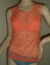 TOP T-SHIRT CANOTTA PIZZO CORALLO CON STRINGHE YAMAMAY TAGLIA M LEGGI LE MISURE