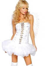 vestito angelo sexy con ali in piume e chiusura con lacci frontale tg.M