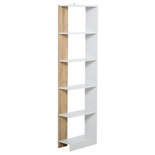 Scaffale Libreria a Parete in Legno Color Rovere e Bianco con 5 Ripiani