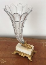 Antique Baccarat Crystal Cornucopia Vase Ormolu Marble Base 35cm Circa 1860