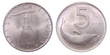 5 LIRE 1969 - DELFINO E TIMONE