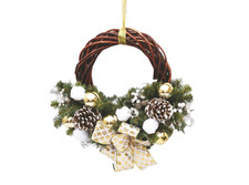 CORONA VIMINI MARRONE CM.35 DEC.RAMIE ORO QUADRI BIANCHI