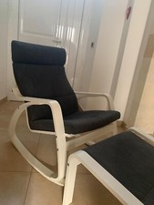 ✅ Sedia a Dondolo Tela Grigio Scuro Piedi Legno Poggiapiedi Soggiorno Cucina